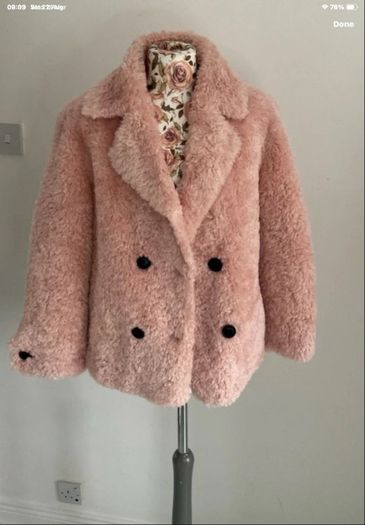 jacket Bnwt pink fluffy teddy style baloot brand size small double breasted jacket