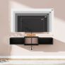 Floating TV Stand Wall Mounted,Wood TV Cabinet Media Console Shelf,Floating TV Unit for Under TV Storage for Living Room Bedroom Office,Black Image 2