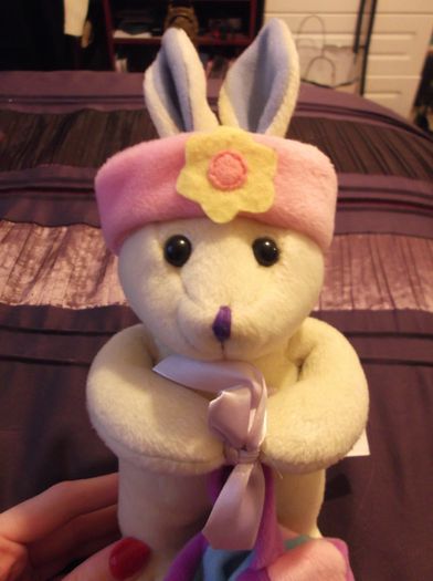 Cream Bunny with Pink headband and pink and purple bag