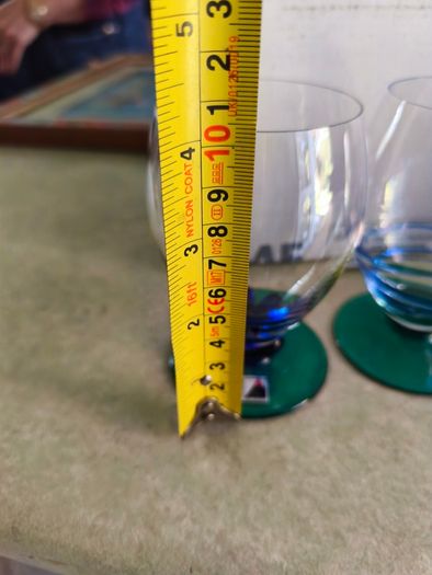 SET OF 5 , 1920 s Art Deco Czech Republic Cobalt Blue Green On Clear Glasses