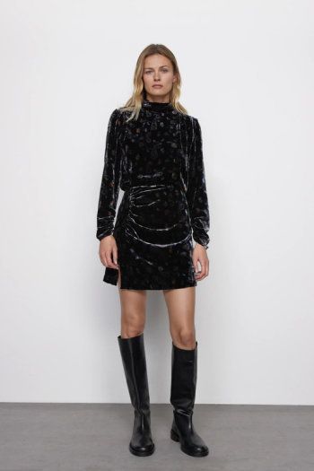 ZARA PRINTED VELVET Short dress with high collar