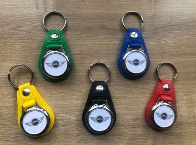 Synthetic leather Mini key ring with shopping trolley token/coin