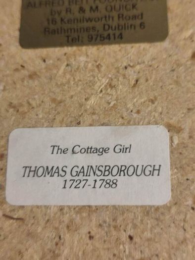 SMALL PRINT ON WOOD PLQUE OF Cottage Girl with a Dog and Pitcher - Gainsborough
