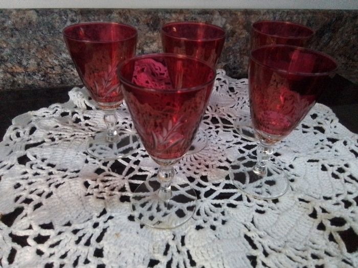 Five Cranberry Glasses