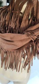 Brown Fringe Suedette Wrap Scarf
