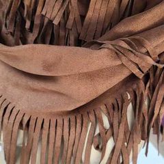 Brown Fringe Suedette Wrap Scarf