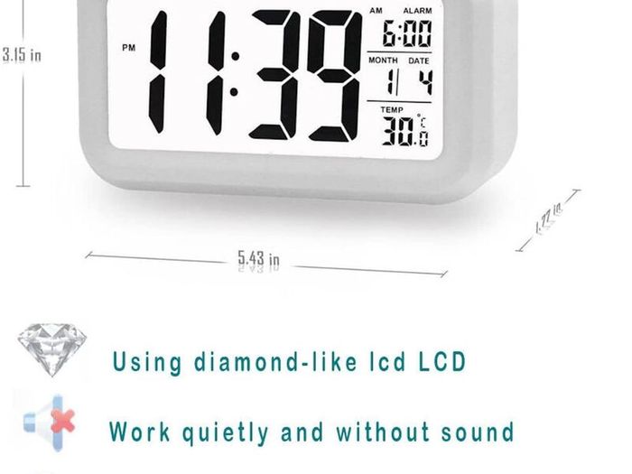 Digital Alarm Clock LED Display with Temperature Big LCD Digit Display Larger LCD Backlit Display Snooze Smart Brightness Sensor for Bedroom Home Office and Travel