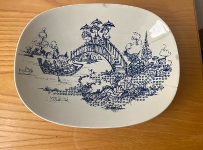 Bjorn Wiinblad Bowl "Salute", vintage rare oval bowl / display plate by Bjorn Wiinblad for Nymolle, vintage Danish design