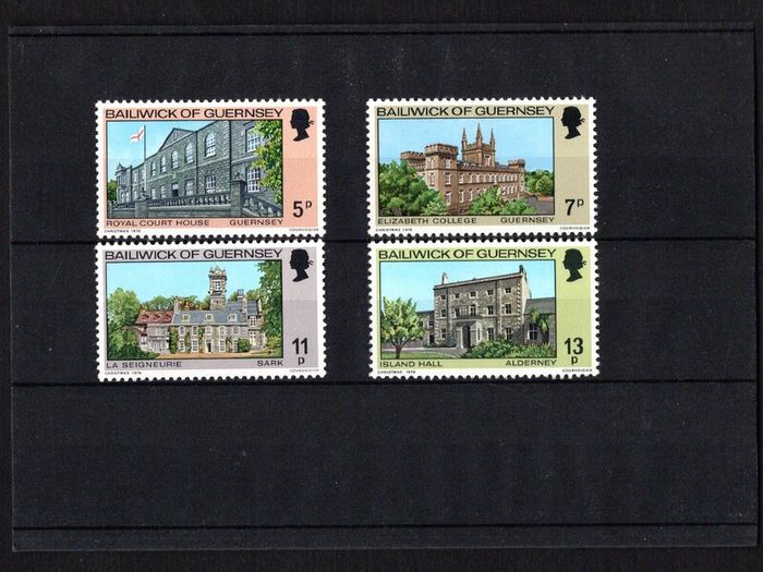 1976 Guernsey Christmas/ Buildings Commemorative Stamps Mint Never Hinged (MNH).