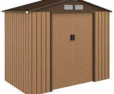 Outdoor Storage Shed, 7ft x 4ft, Large Patio Roofed Tool Metal Storage Building Foundation Sheds Box Outdoor Furniture