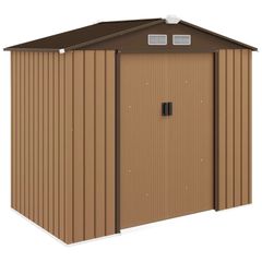 Outdoor Storage Shed, 7ft x 4ft, Large Patio Roofed Tool Metal Storage Building Foundation Sheds Box Outdoor Furniture