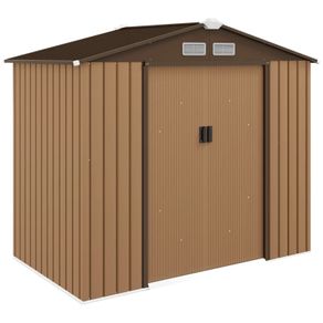 Outdoor Storage Shed, 7ft x 4ft, Large Patio Roofed Tool Metal Storage Building Foundation Sheds Box Outdoor Furniture
