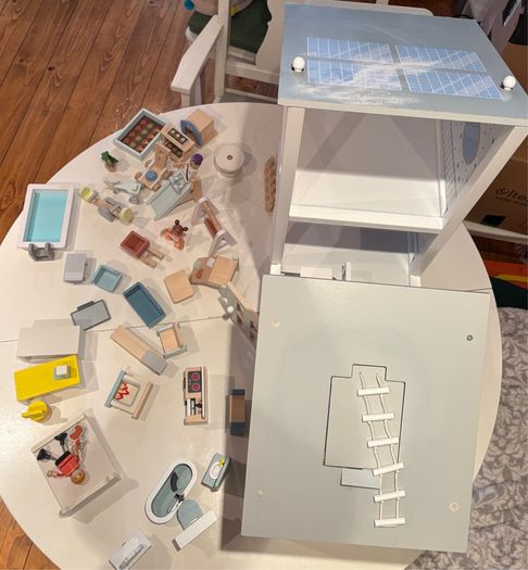 Little town wooden doll house with accessories