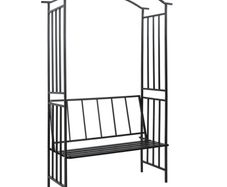 Garden Arch with Bench Black 128x50x207 cm Iron