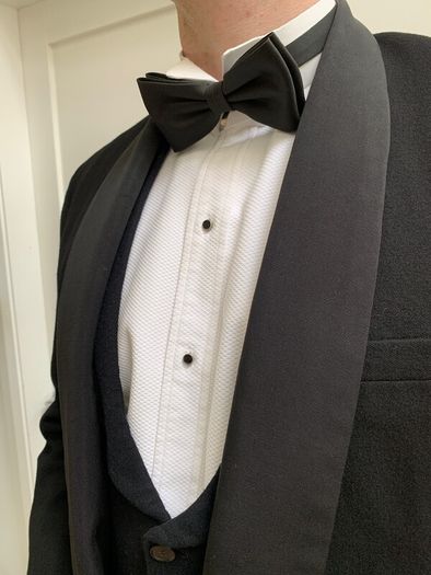 Vintage Black Tie Tuxedo with waistcoat, shirt and watch chain