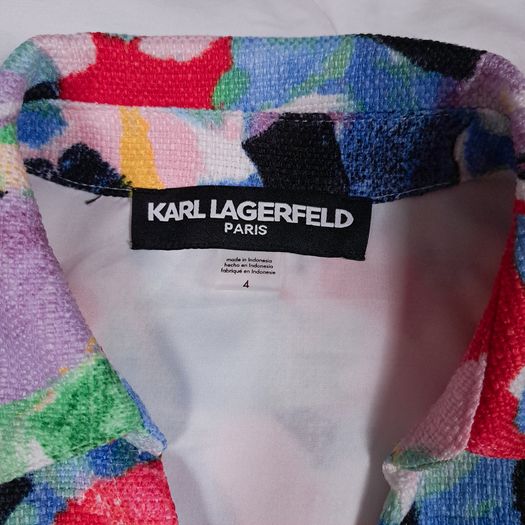 Karl Lagerfeld Multi-Color Red Blue Floral Waist Tie Sleeveless Dress 8UK/36EU/4US