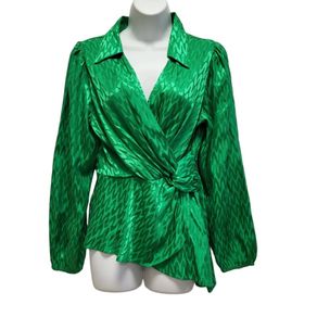 River Island Brand new with tags satin jacquard green long sleeve blouse