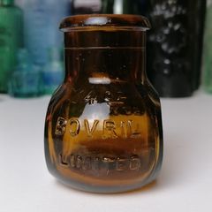 63 - Vintage 4oz Bovril Dark Brown Glass Embossed Letters Jar