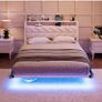4ft6 Floating Double Bed Frame Upholstered Platform Bed with Storage Shelf Headboard,Charging Station/LED Lights,Metal Slat Support/Noise Free,No Box Spring Needed,135x190 Double Size,White Image 6