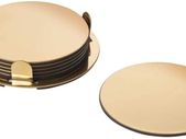 Glattis Coasters Set of 6 Coasters with Holder Gold/Brass 8.5 cm Dia