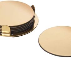 Glattis Coasters Set of 6 Coasters with Holder Gold/Brass 8.5 cm Dia