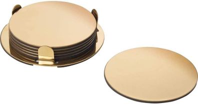 Glattis Coasters Set of 6 Coasters with Holder Gold/Brass 8.5 cm Dia