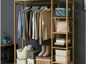 BRAND NEW Bamboo Wood Clothing Garment Rack with Shelves Clothes Hanging Rack