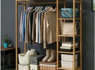 main image for ad BRAND NEW Bamboo Wood Clothing Garment Rack with Shelves Clothes Hanging Rack