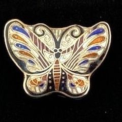Mid Century Chinese Cloisonne Enamel Butterfly Trinket Box
