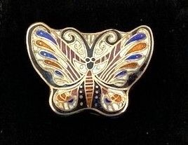 Mid Century Chinese Cloisonne Enamel Butterfly Trinket Box