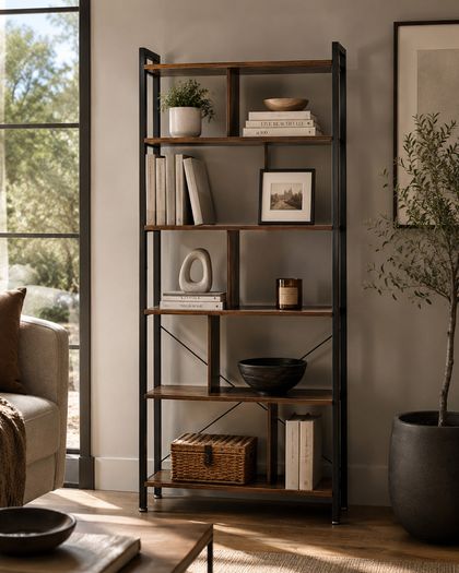 Bookcase Industrial style 5 tier storage shelves rustic brown