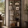 Bookcase Industrial style 5 tier storage shelves rustic brown Image 5
