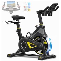 Adjustable Magnetic Resistance Stationary Bikes for Home Cardio with Exclusive App, Indoor Bike Capacity Comfortable Seat, Tablet Mount and Fitness Courses