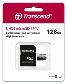 128GB Transcend High Endurance 350V microSDXC Memory Card CL10 UHS-I for Dashcams and Surveillance