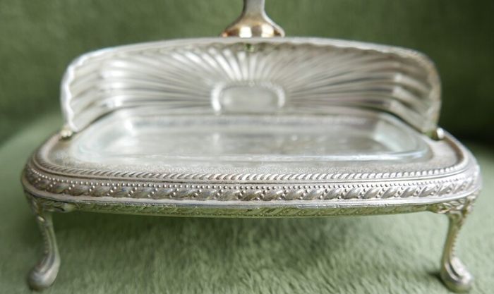 Vintage Roll Top Silver Plated Butter Dish With Glass Insert Vintage