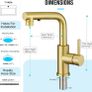 3 Function Sprayer Pull Out Kitchen Mixer Tap - 360 Swivel Single Handle Sink Tap for Bathroom or Kitchen - Gold Image 5