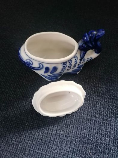 Gzhel Handmade Fish Candy Dish or Trinket Box
