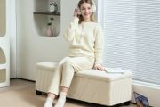Storage Bench, Storage Seat, Cord Design, Steel Frame, Beige