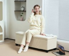 Storage Bench, Storage Seat, Cord Design, Steel Frame, Beige