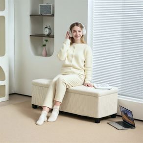 Storage Bench, Storage Seat, Cord Design, Steel Frame, Beige
