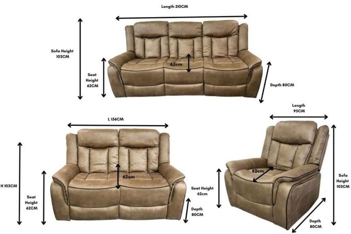 Luxury Tan & Grey Suede Recliner Sofa Set