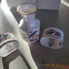 Aynsley Small Asian Inspired Bird Vase (Pembroke Design) and Pair of(Pembroke Design) napkin rings