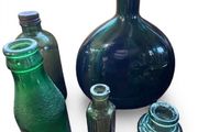 5 Vintage green glass bottles