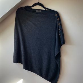 Mint Velvet Charcoal Grey Cashmere Blend Asymmetric Poncho Knit - One Size