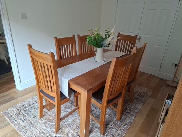 Solid Oak Extendable Dining Table + 6 Chairs (Harvey Norman)