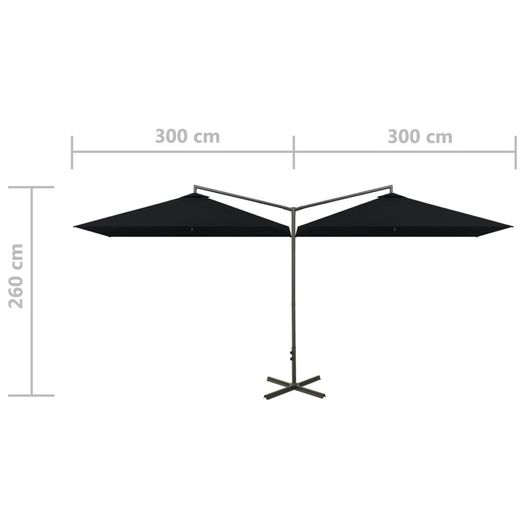 Double Parasol with Steel Pole Black 600x300 cm