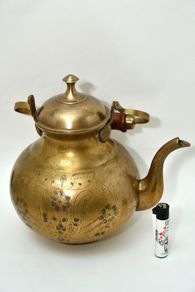 Vintage Indian large Brass kettle With Rosewood Wooden Handle coffee pot tea