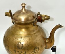 Vintage Indian large Brass kettle With Rosewood Wooden Handle coffee pot tea