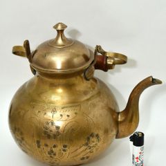 Vintage Indian large Brass kettle With Rosewood Wooden Handle coffee pot tea