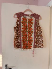 Printed embroidered top